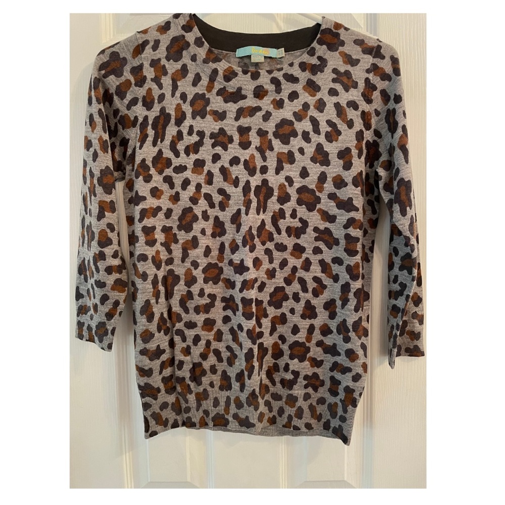 Boden 100% Wool leopard gray melange crew neck sweater 4